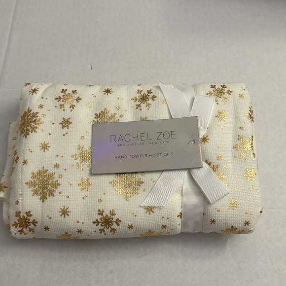 2pc RACHEL ZOE Holiday Hand Towel Set - 100% Cotton - Cream/Gold - Picture 4 of 4